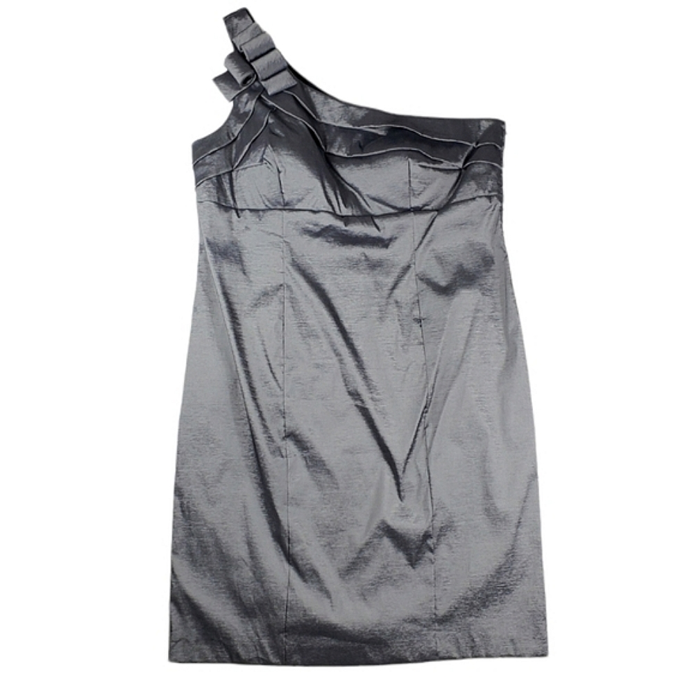 Betsy & Adam One-Shoulder Metallic Gray Cocktail Dress